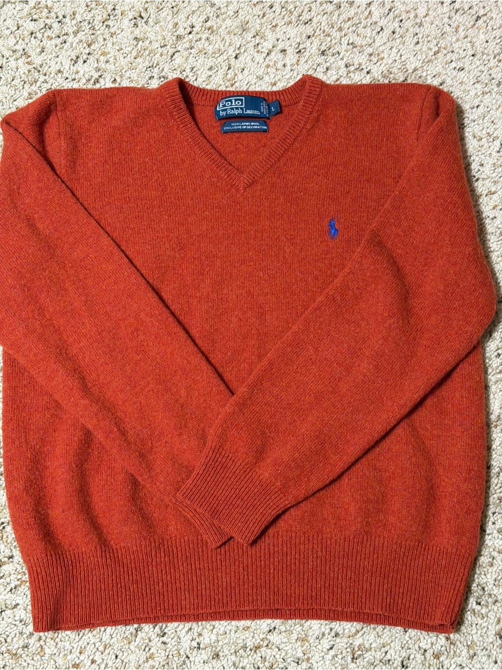 Polo Ralph Lauren Men's/Youth? Large Sweater Burnt Orange 100% Lambs Wool V-Neck